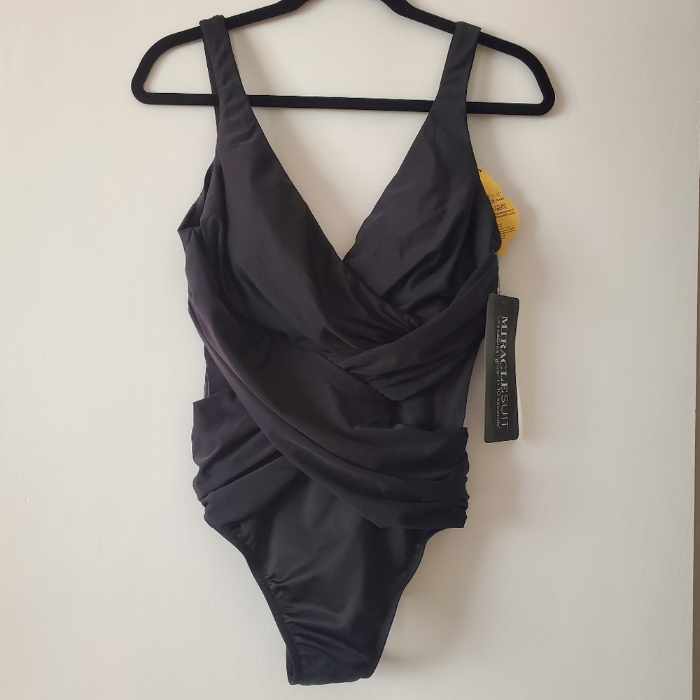 NWT Miraclesuit Sexy Black Crossover with Mesh One Piece